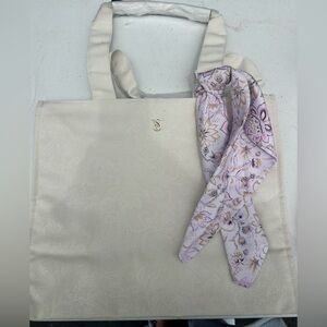 NWT Victoria's Secret Ivory Floral-Embossed Tote Bag w/ Scarf Logo Bag